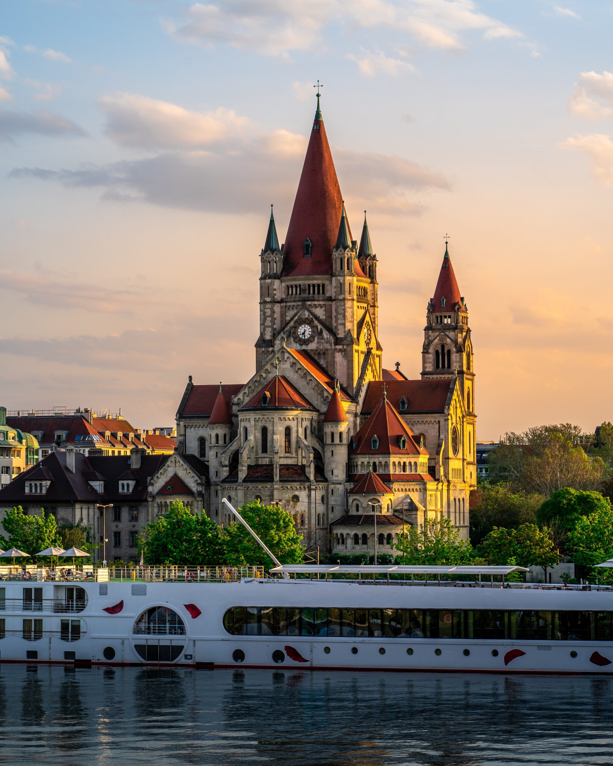 A ship on the Danube river in Vienna