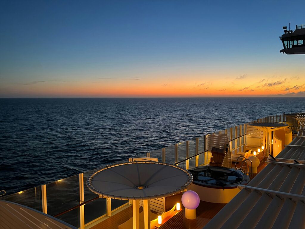 Ocean view from a cruise ship balcony showing a calming space to recharge while
cruising